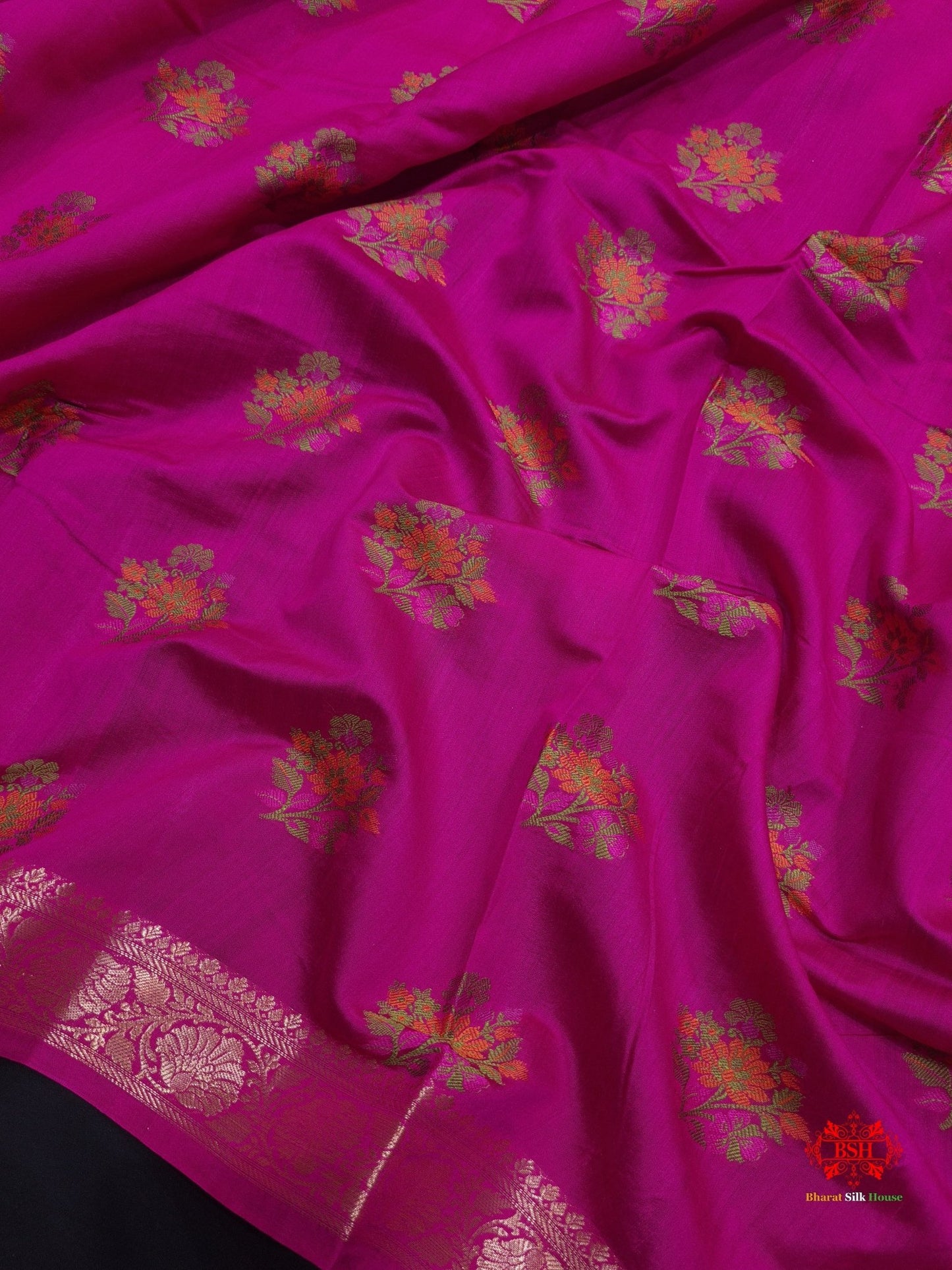 Shade Of Pink Pure Chiniya Silk Saree With Meena Floral Booti - Bharat Silk House Chiniya Saree