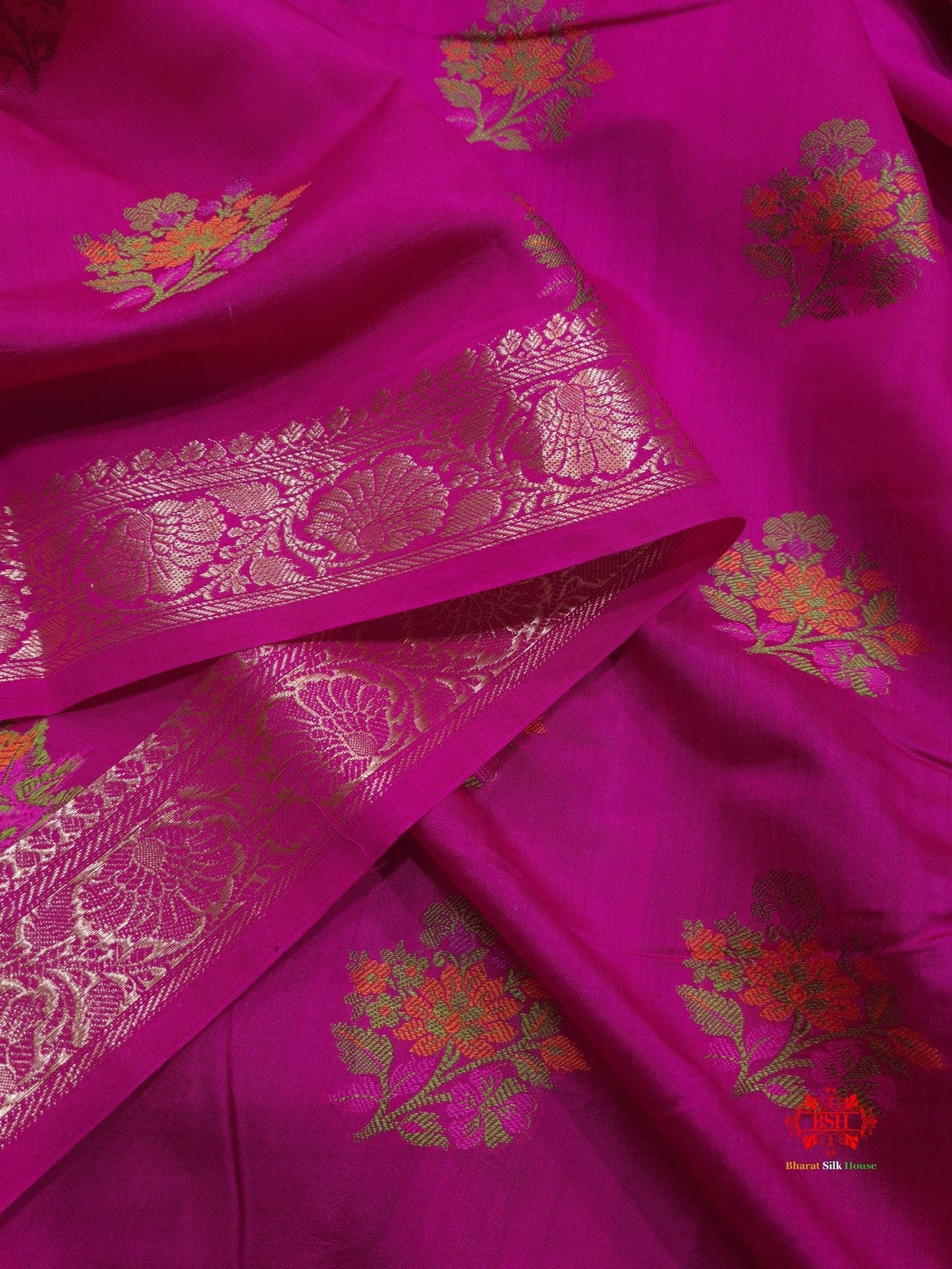 Shade Of Pink Pure Chiniya Silk Saree With Meena Floral Booti - Bharat Silk House Chiniya Saree