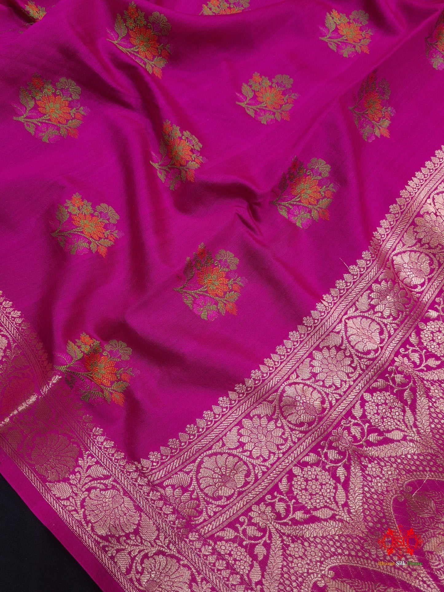 Shade Of Pink Pure Chiniya Silk Saree With Meena Floral Booti - Bharat Silk House Chiniya Saree