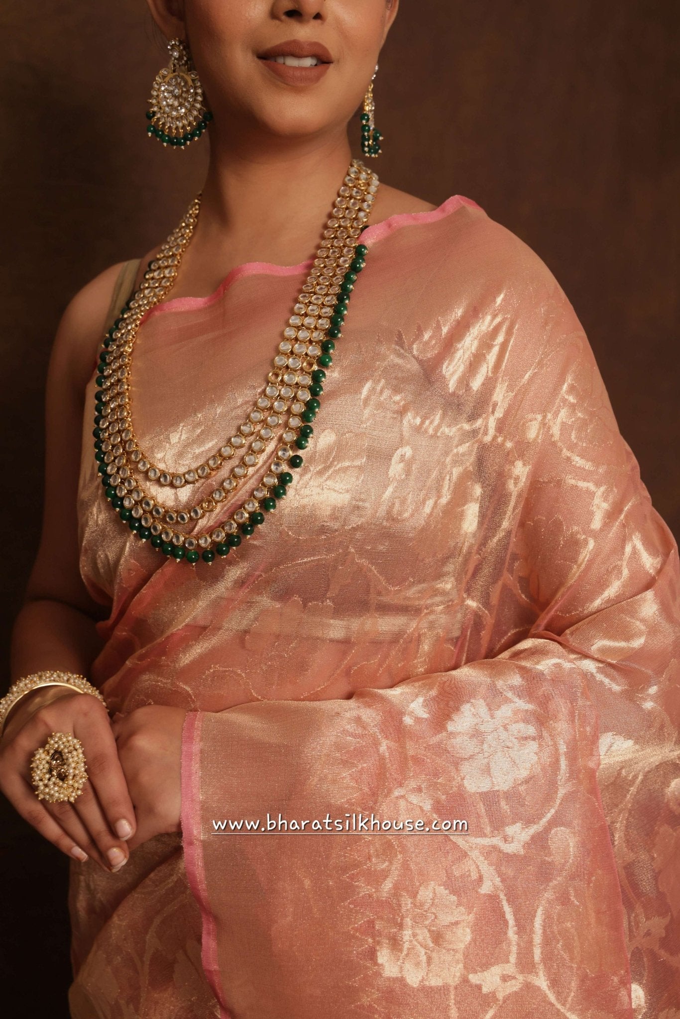 Shade Of Pink Pure Tissue Floral Jaal Silk Saree - Bharat Silk House Tissue Silk