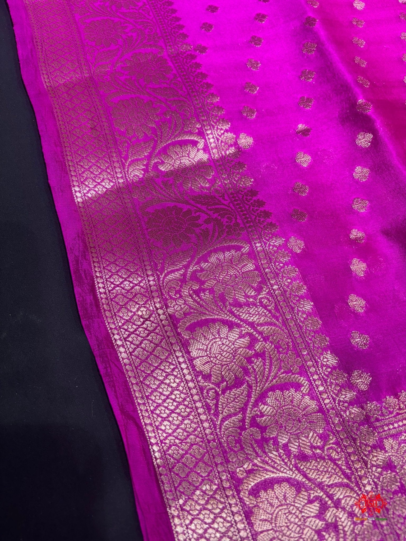 Shade Of Pink With Blue Border Pure Dupion Silk Saree - Bharat Silk House Dupion Silk