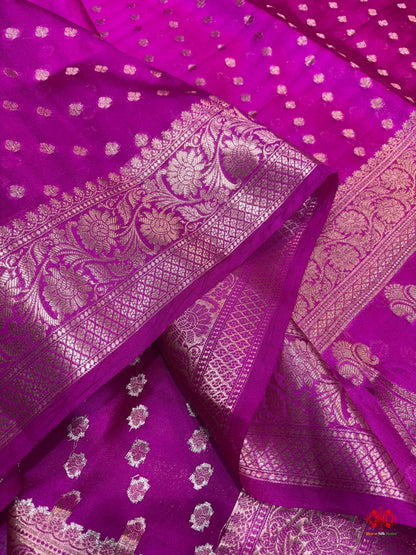 Shade Of Pink With Blue Border Pure Dupion Silk Saree - Bharat Silk House Dupion Silk