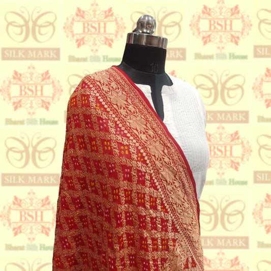 Shade Of Red Georgette Banarasi Handloom Bandhani Dupatta - Bharat Silk House Bandhej