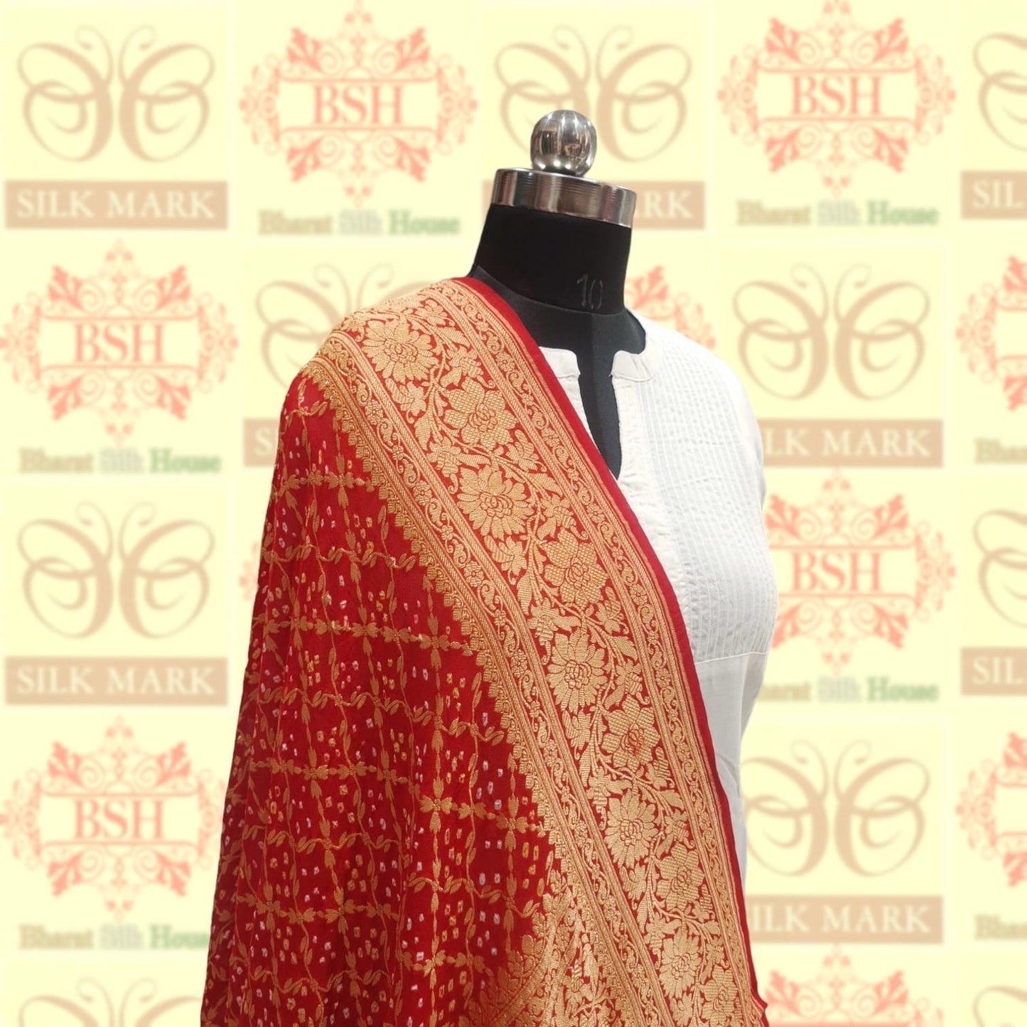 Shade Of Red Georgette Banarasi Handloom Bandhani Dupatta - Bharat Silk House Bandhej