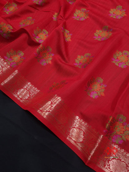 Shade Of Red Pure Chiniya Silk Saree With Meena Floral Booti - Bharat Silk House Chiniya Saree