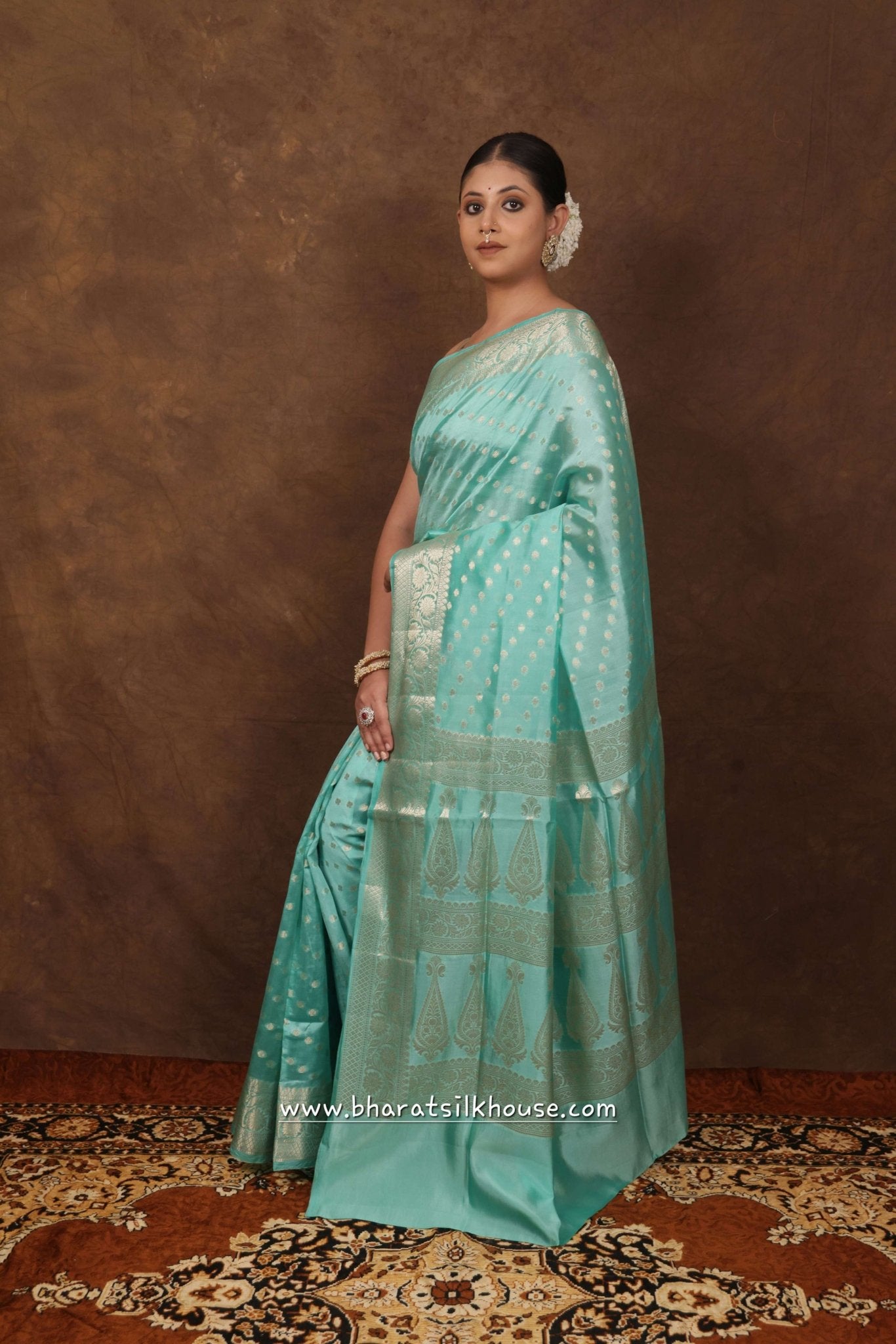 Shade Of Sea Green Pure Dupion Silk Saree - Bharat Silk House Dupion Silk