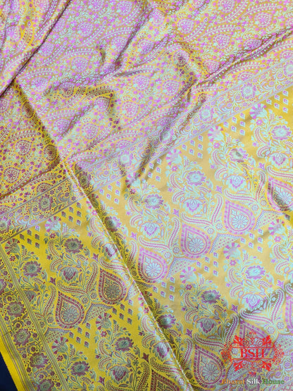 Shade Of Yellow Dohri Rehsam Tanchoi Silk Saree - Bharat Silk House Tanchoi katan