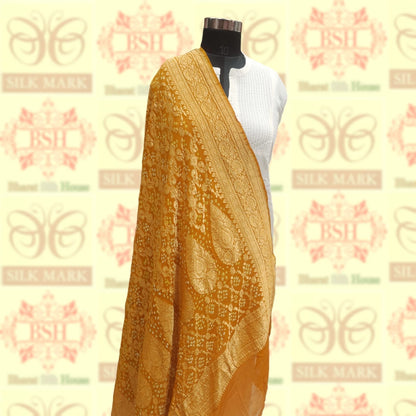 Shade Of Yellow Georgette Banarasi Handloom Bandhani Dupatta - Bharat Silk House Bandhej