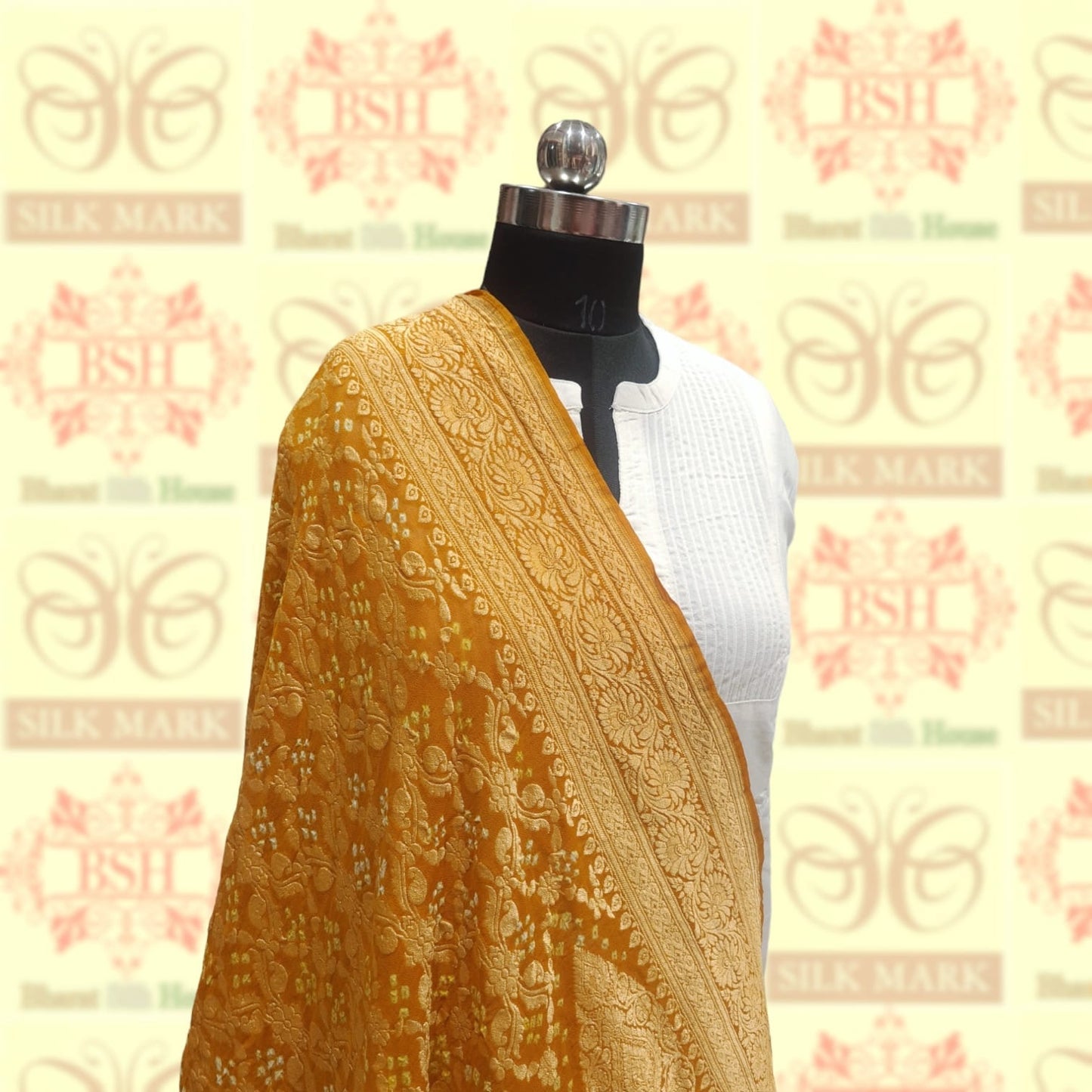 Shade Of Yellow Georgette Banarasi Handloom Bandhani Dupatta - Bharat Silk House Bandhej