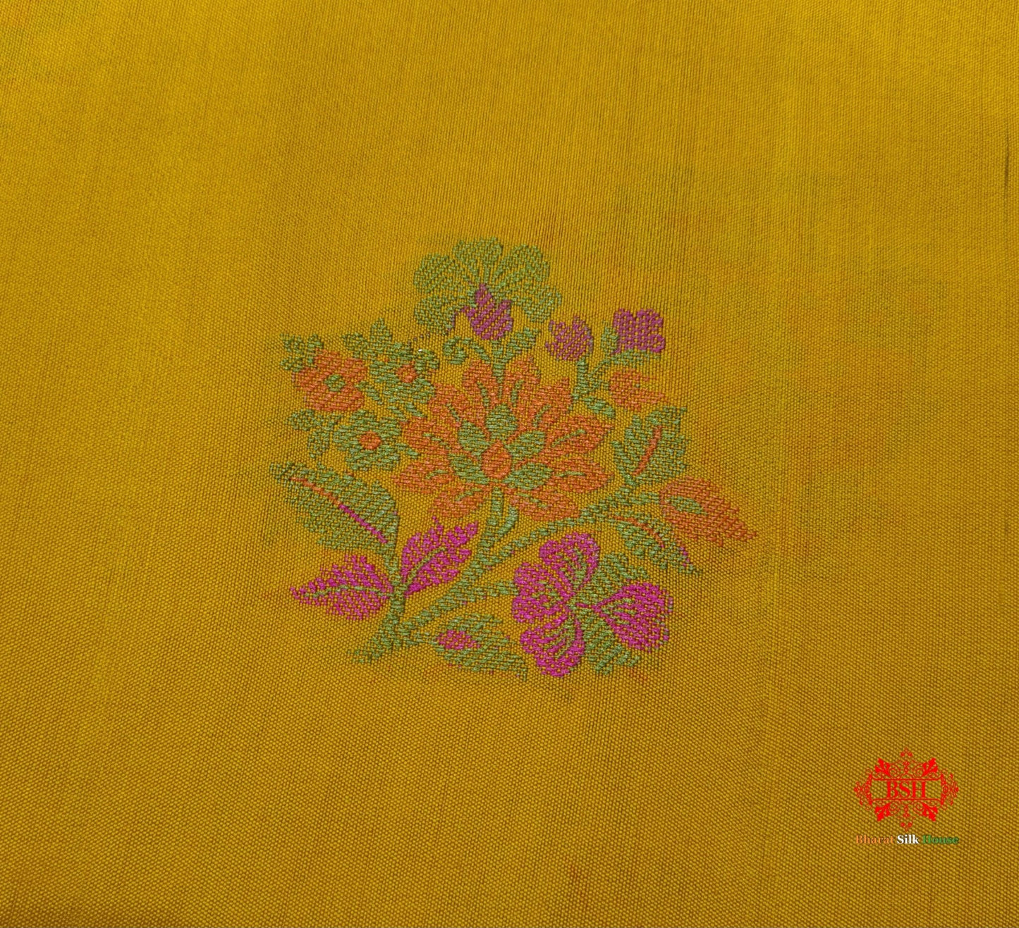 Shade Of Yellow Pure Chiniya Silk Saree With Meena Floral Booti - Bharat Silk House Chiniya Saree