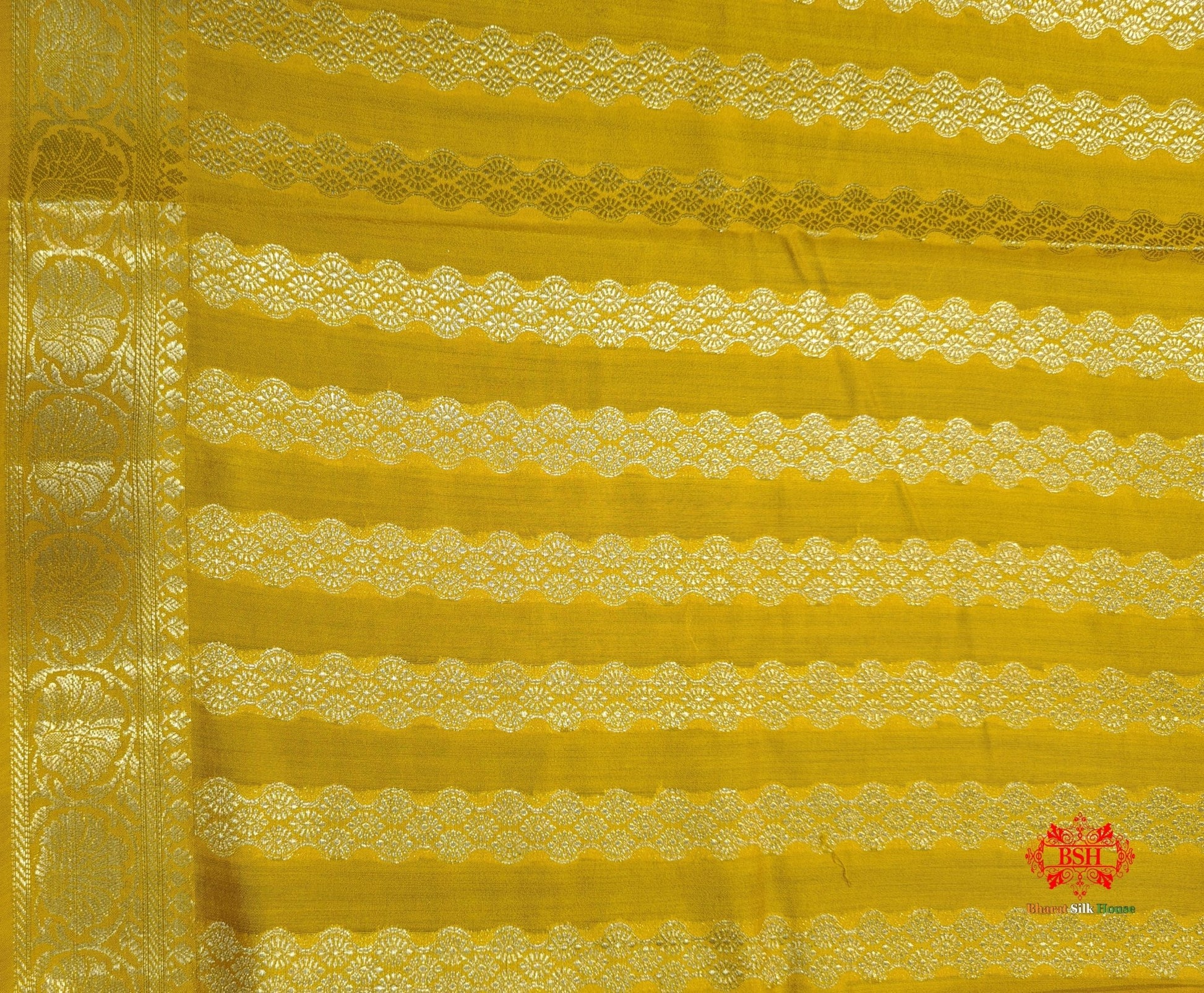 Shade Of Yellow Pure Chiniya Silk Saree With Meena Floral Booti - Bharat Silk House Chiniya Saree