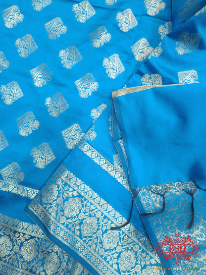 Shades Of Azure Banarasi Semi Silk Dupatta - Bharat Silk House Semi Dupatte