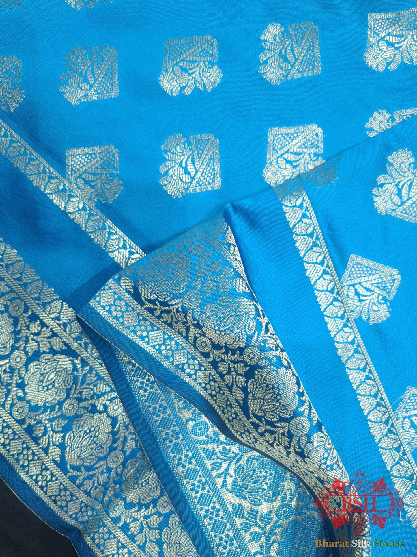 Shades Of Azure Banarasi Semi Silk Dupatta - Bharat Silk House Semi Dupatte