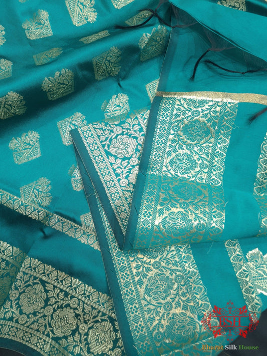 Shades Of Azure Blue Banarasi Semi Silk Dupatta - Bharat Silk House Semi Dupatte