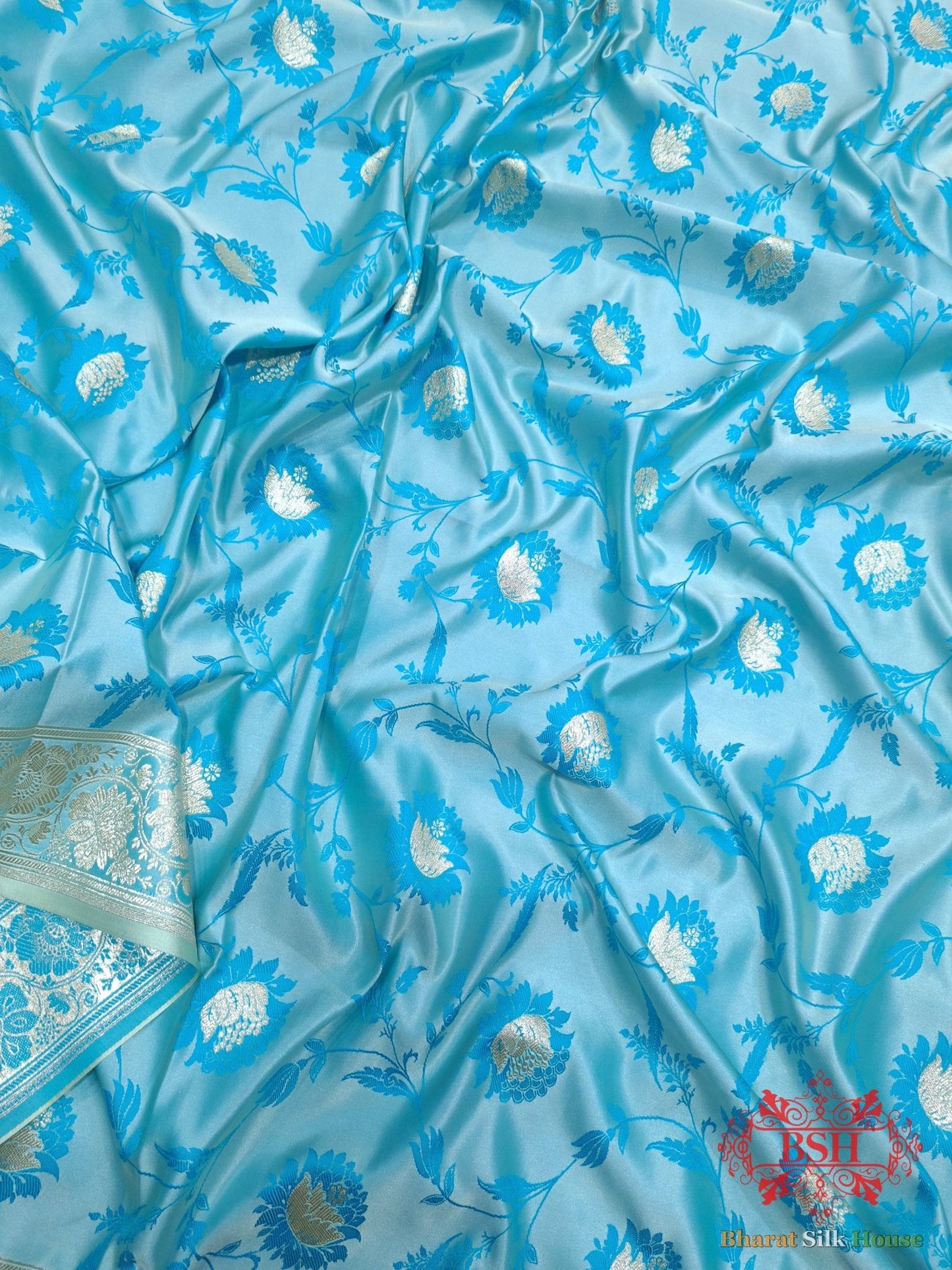 Shades Of Baby Blue Single Zari Tanchoi Silk Saree - Bharat Silk House Tanchoi katan