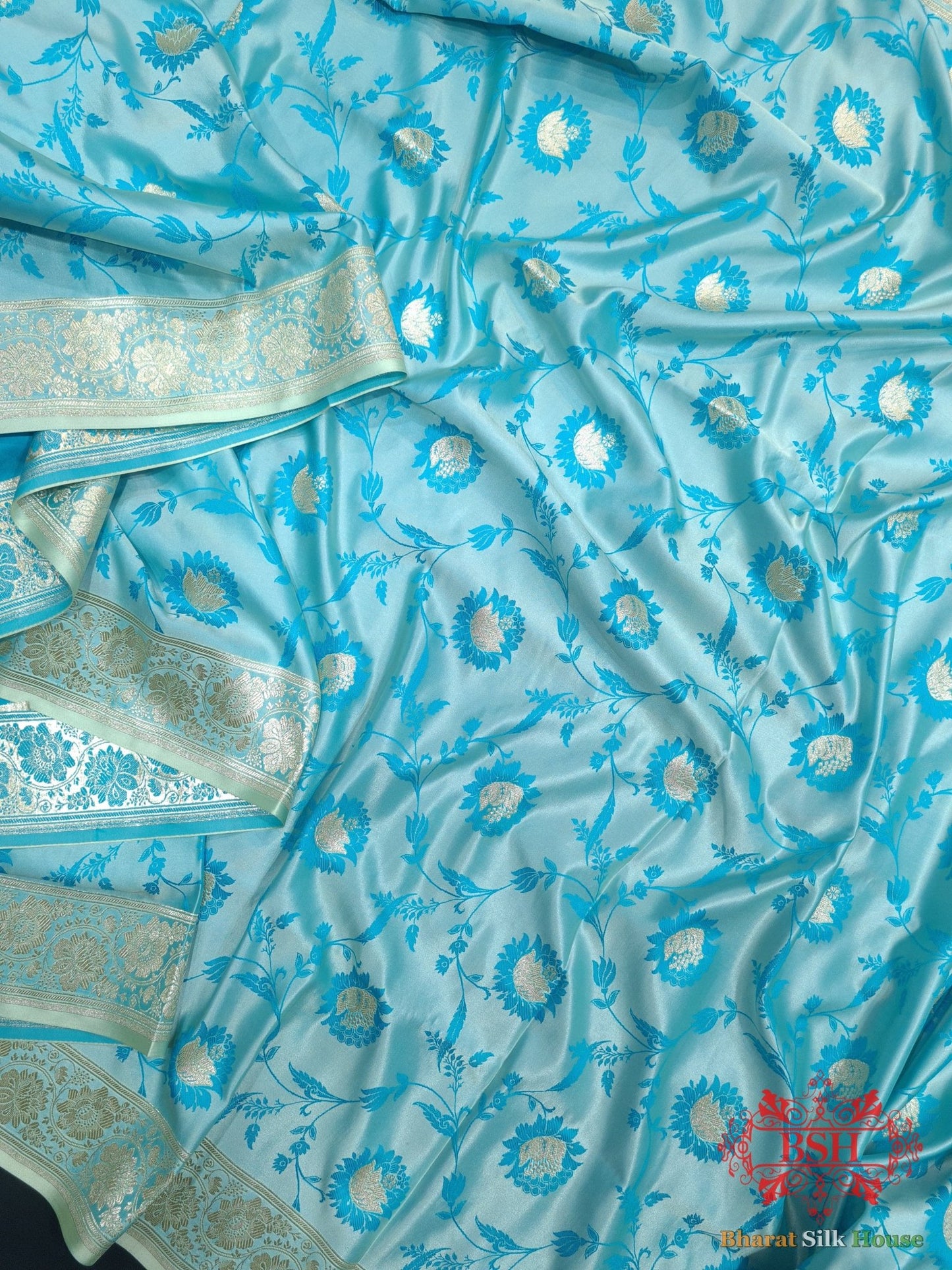 Shades Of Baby Blue Single Zari Tanchoi Silk Saree - Bharat Silk House Tanchoi katan