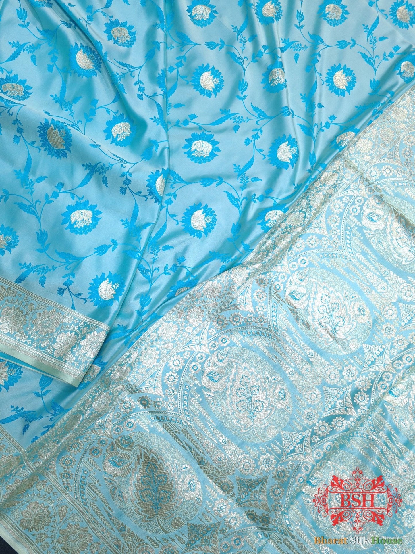 Shades Of Baby Blue Single Zari Tanchoi Silk Saree - Bharat Silk House Tanchoi katan