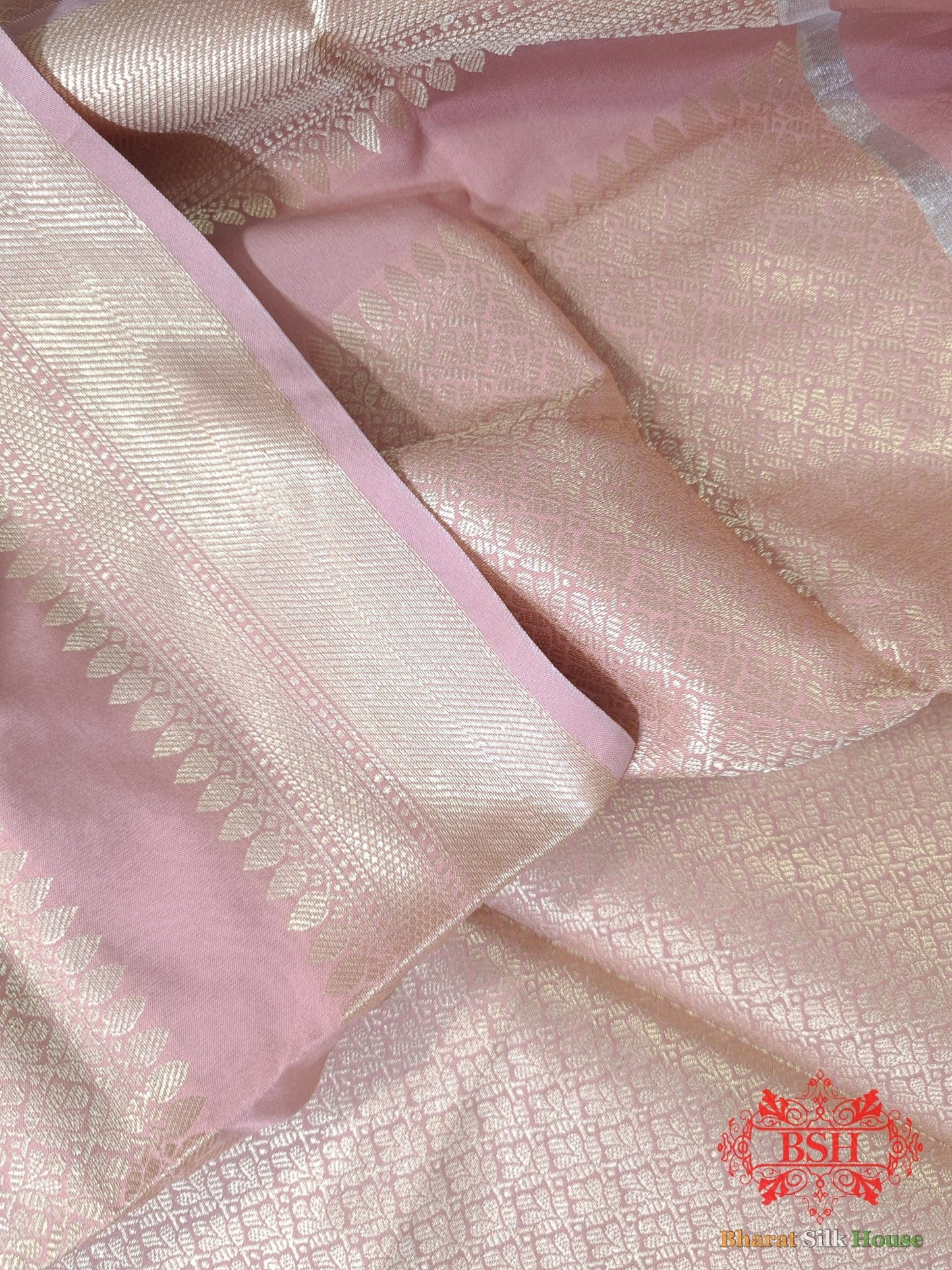 Shades Of Baby Pink Banarasi Brocade Semi Silk Dupatta - Bharat Silk House Semi - Silk