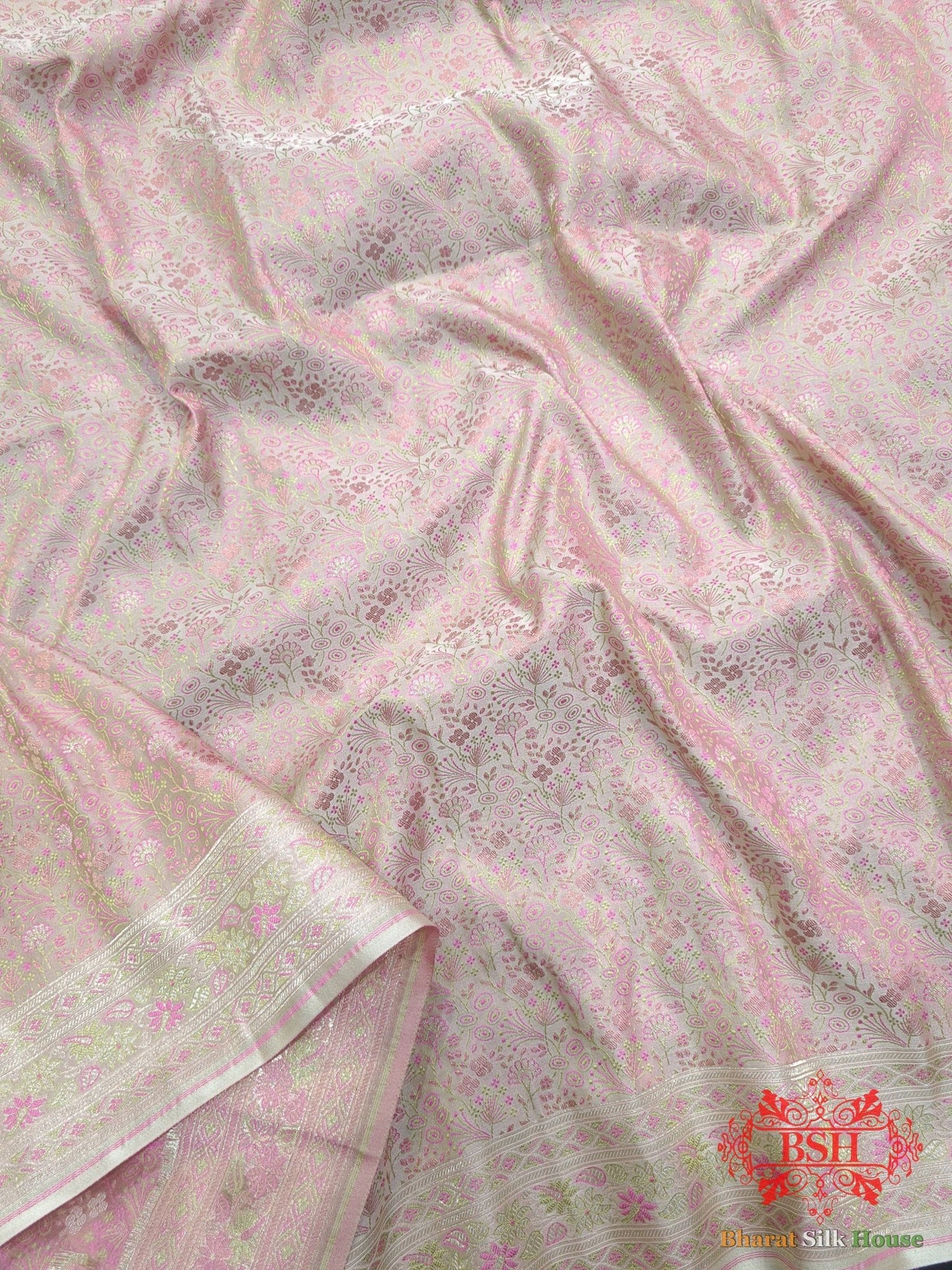 Shades Of Baby Pink Dohri Zari Tanchoi Silk Saree - Bharat Silk House Tanchoi katan