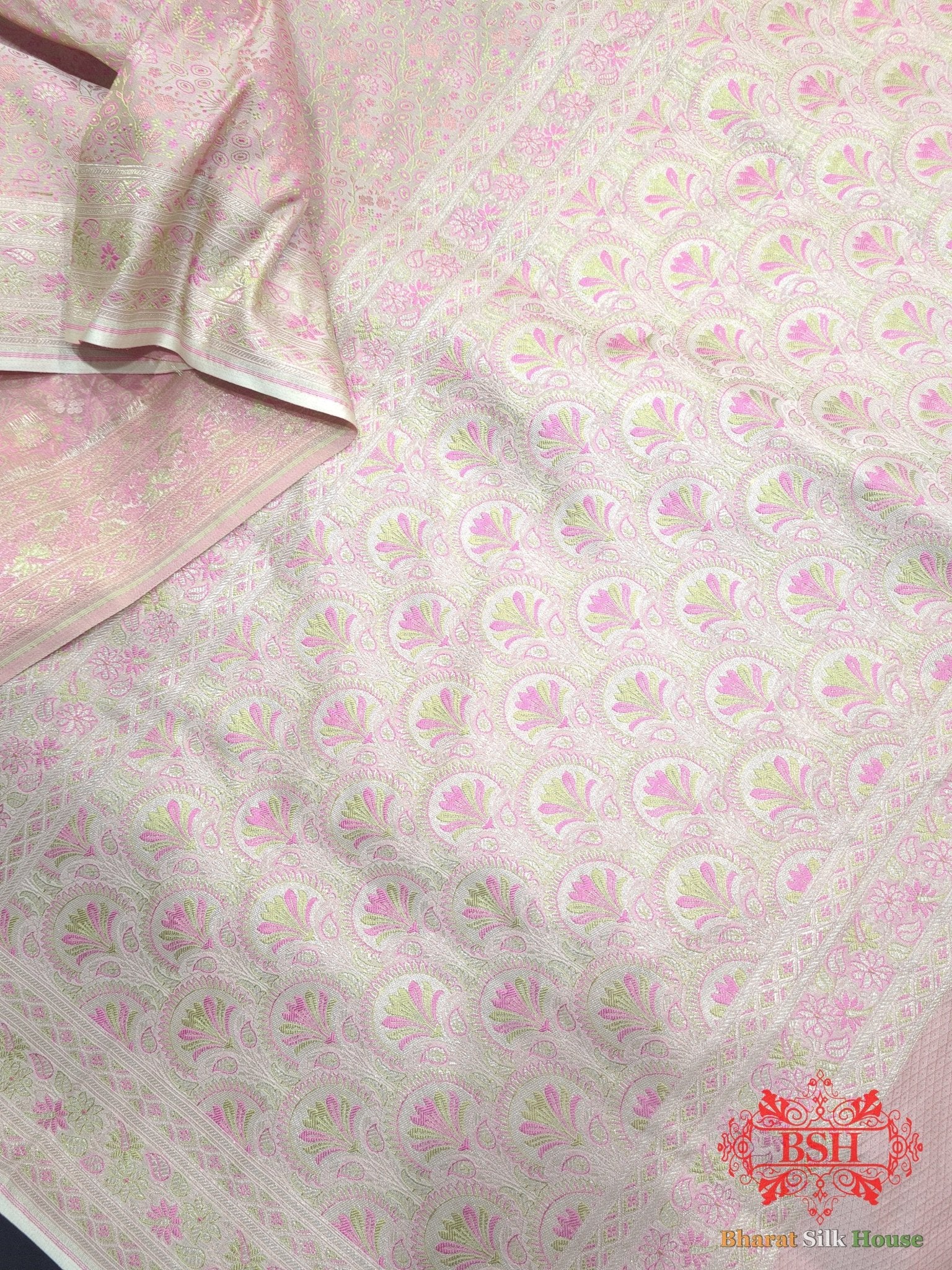 Shades Of Baby Pink Dohri Zari Tanchoi Silk Saree - Bharat Silk House Tanchoi katan