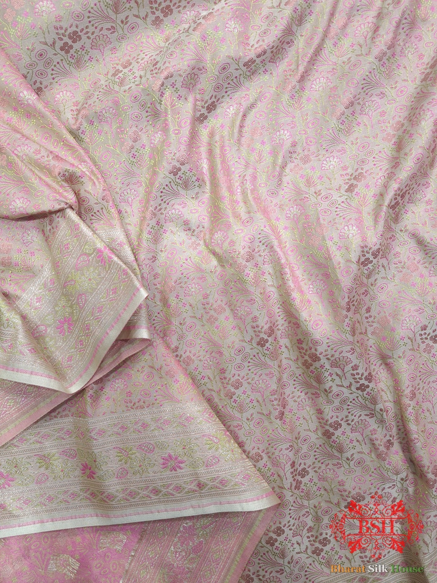 Shades Of Baby Pink Dohri Zari Tanchoi Silk Saree - Bharat Silk House Tanchoi katan