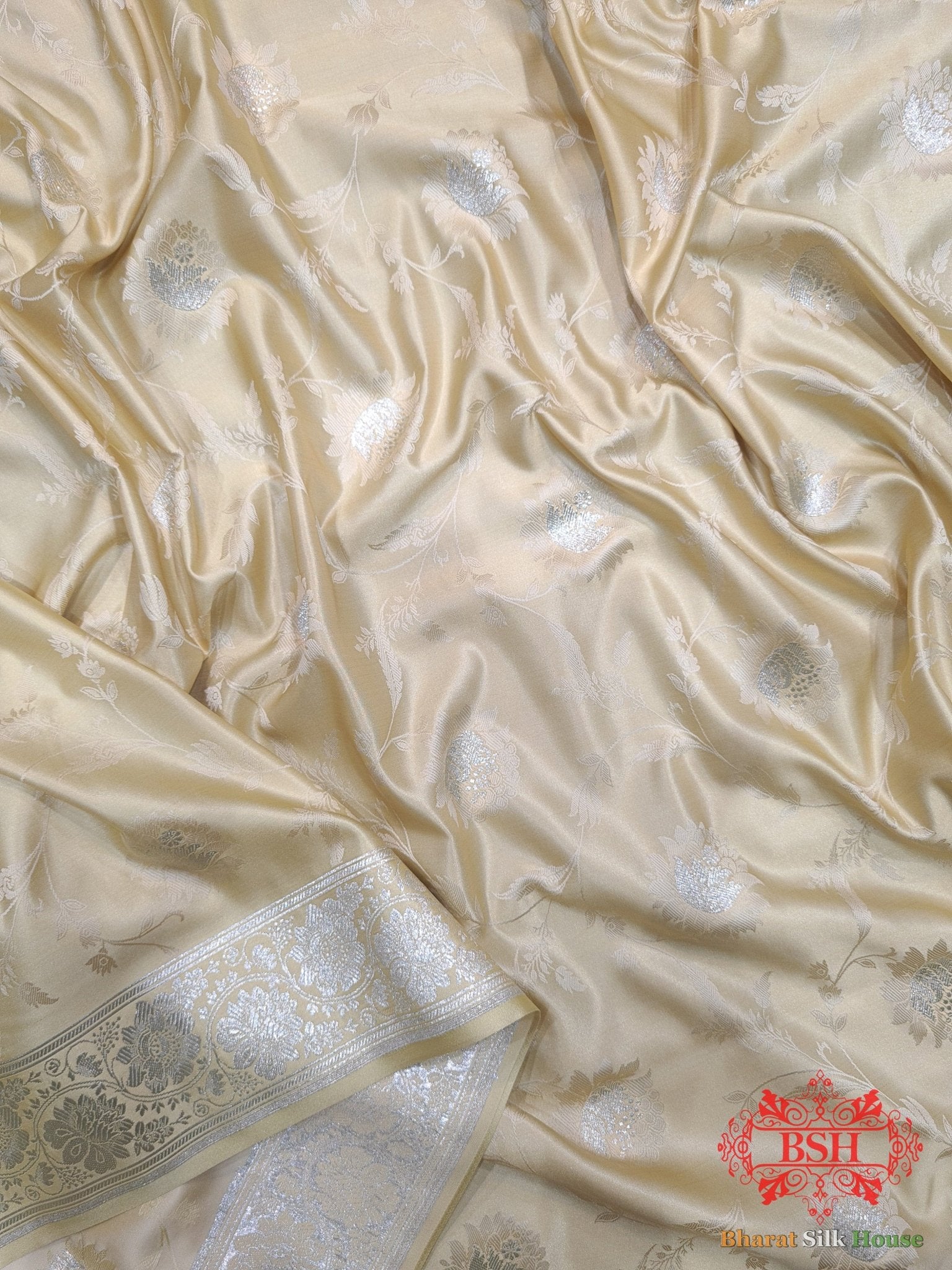 Shades Of Beige Single Zari Tanchoi Silk Saree - Bharat Silk House Tanchoi katan