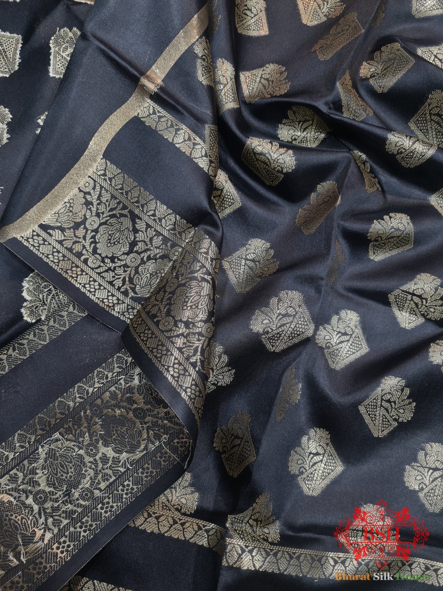 Shades Of Black Banarasi Semi Silk Dupatta - Bharat Silk House Semi Dupatte