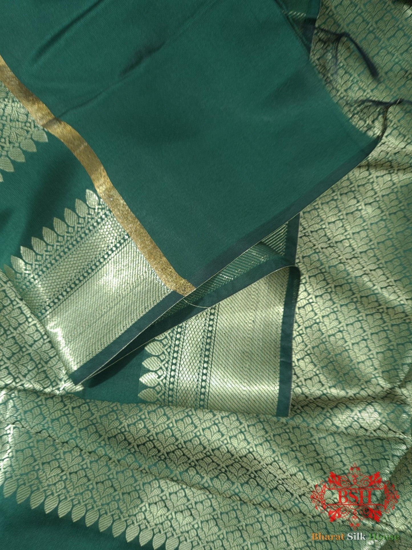 Shades Of Bottle Green Banarasi Brocade Semi Silk Dupatta - Bharat Silk House Semi Dupatte