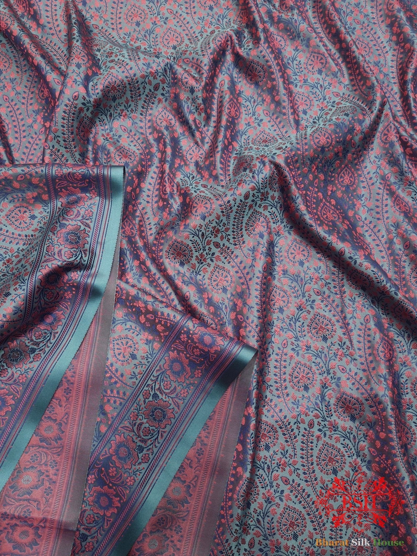 Shades Of Gray Dohri Resham Booti Tanchoi Silk Saree - Bharat Silk House Tanchoi katan