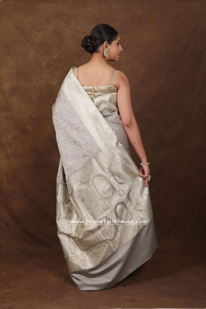 Shades Of Gray Single Zari Tanchoi Silk Saree - Bharat Silk House Tanchoi katan