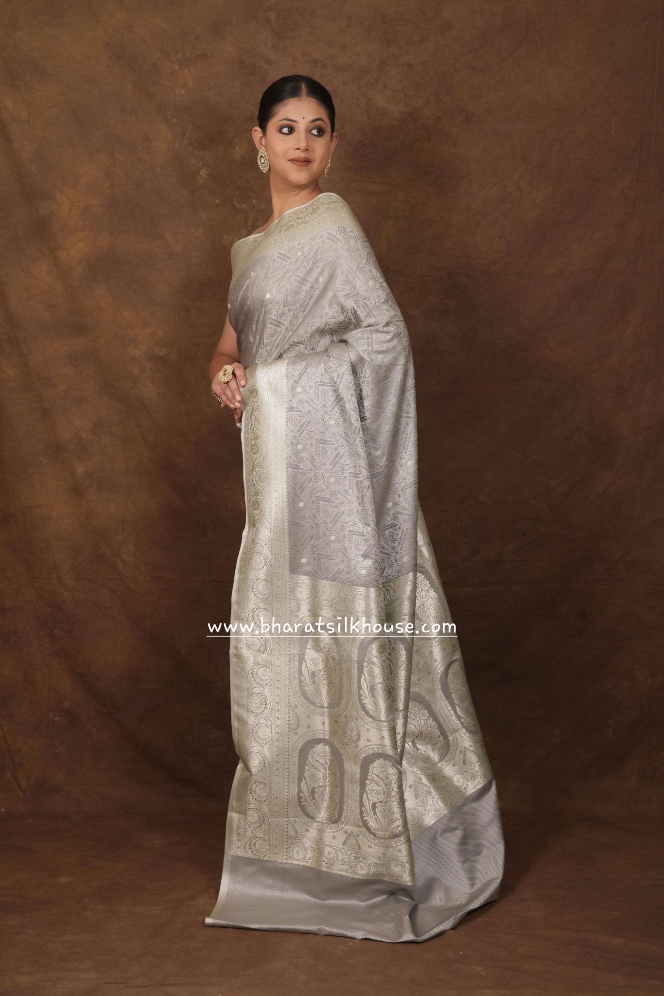 Shades Of Gray Single Zari Tanchoi Silk Saree - Bharat Silk House Tanchoi katan