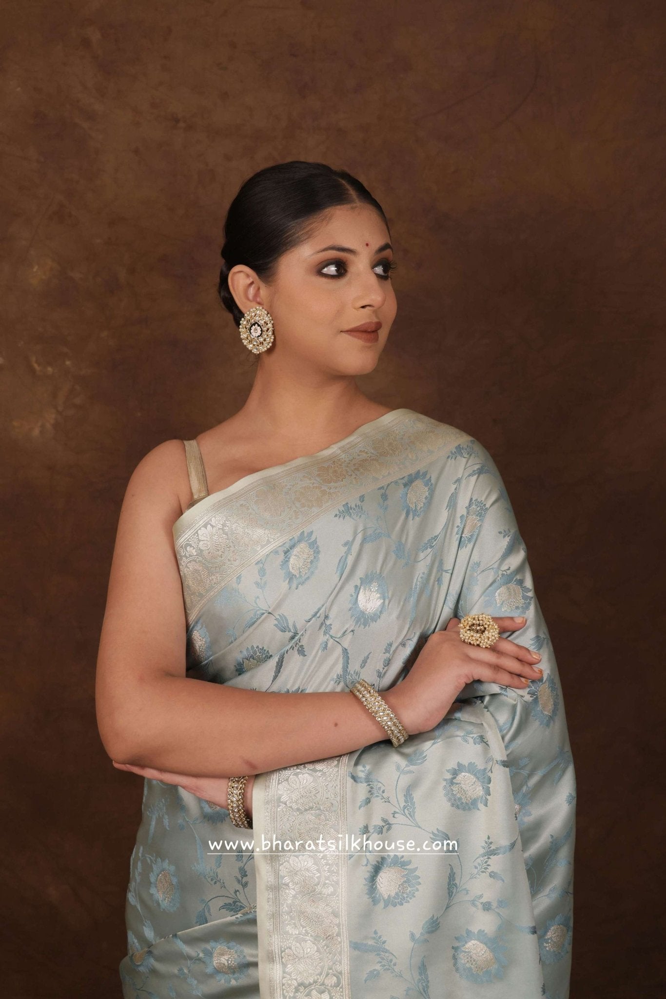 Shades Of Gray Single Zari Tanchoi Silk Saree - Bharat Silk House Tanchoi katan