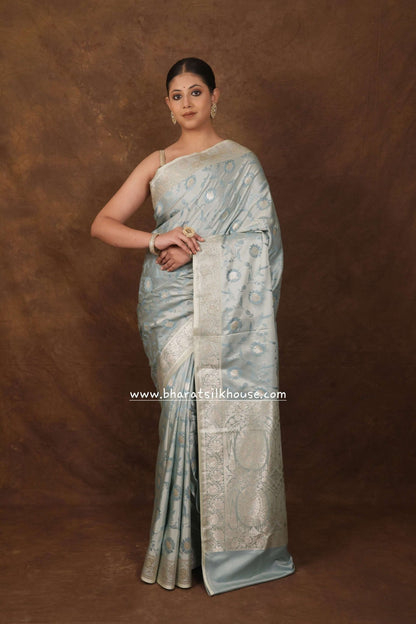 Shades Of Gray Single Zari Tanchoi Silk Saree - Bharat Silk House Tanchoi katan