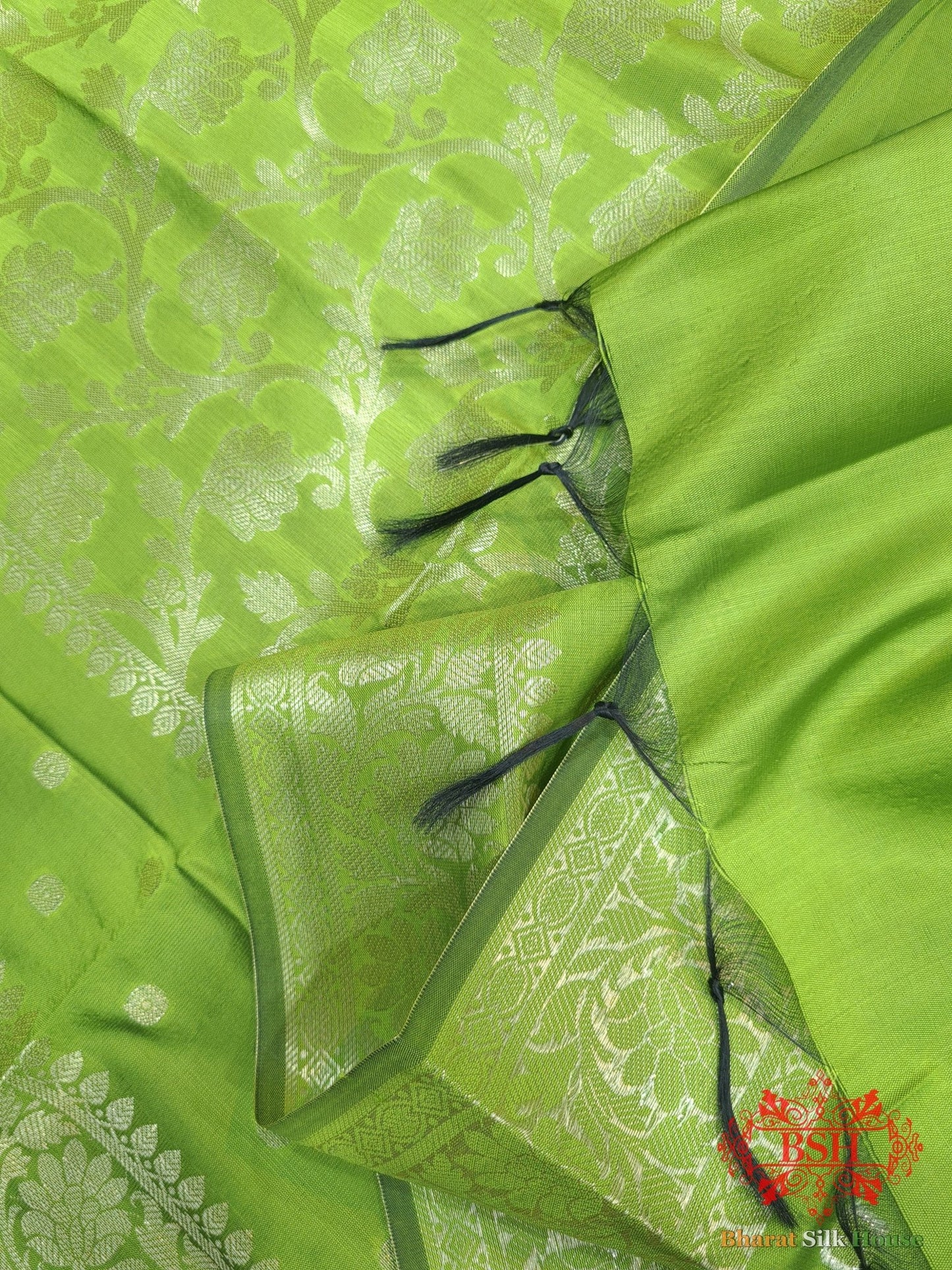 Shades Of Green Banarasi Floral Semi Silk Dupatta - Bharat Silk House Semi Dupatte