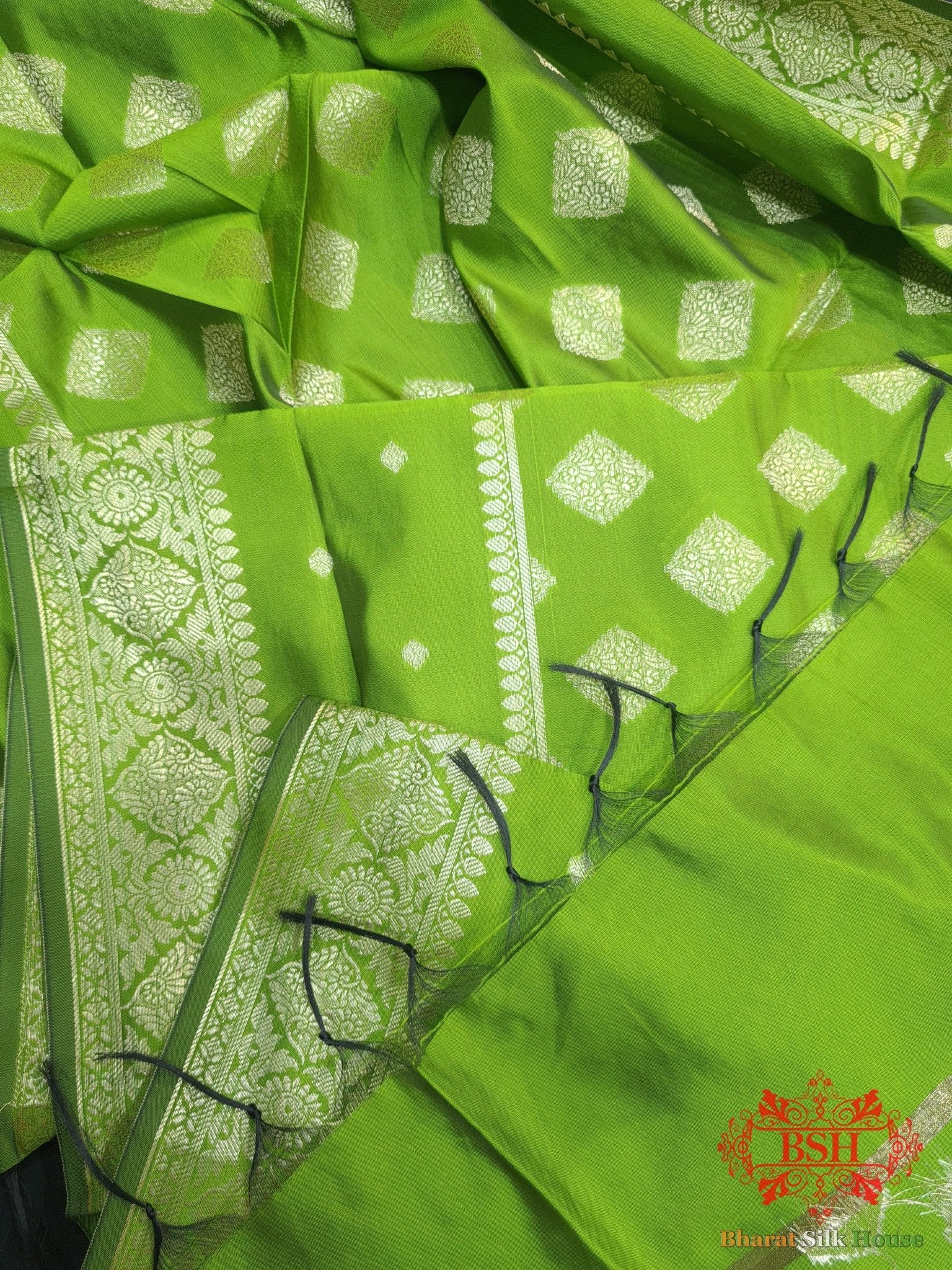 Shades Of Green Banarasi Semi Silk Dupatta - Bharat Silk House Semi Dupatte