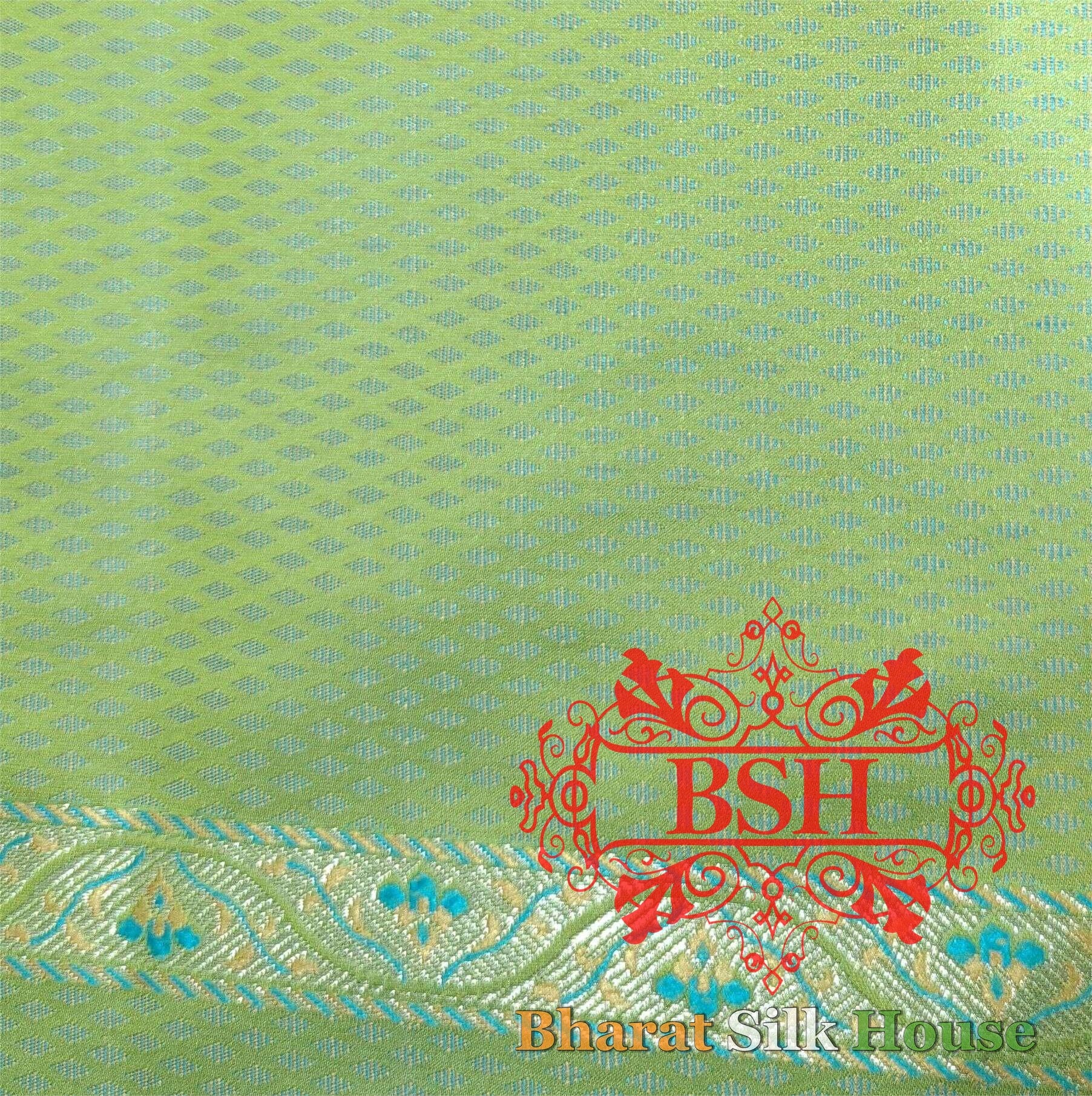 Shades Of Green Dohri Resham Zari Booti Tanchoi Silk Saree - Bharat Silk House Semi - Silk