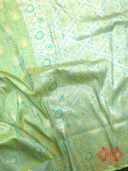 Shades Of Green Dohri Resham Zari Booti Tanchoi Silk Saree - Bharat Silk House Semi - Silk