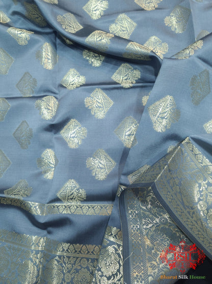 Shades Of Grey Banarasi Semi Silk Dupatta - Bharat Silk House Semi Dupatte