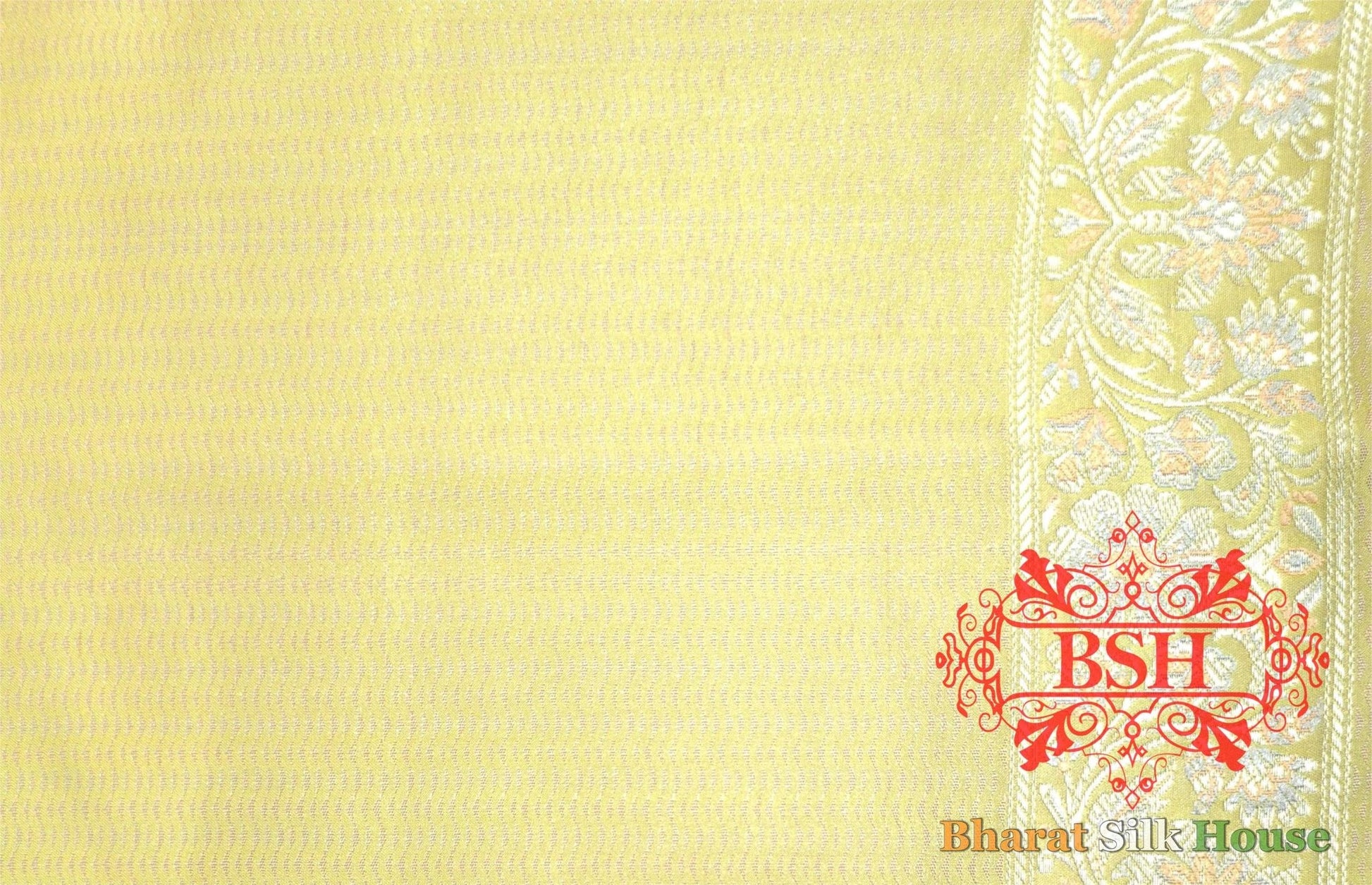 Shades Of Lemon yellow Dohri Resham Zari Booti Tanchoi Silk Saree - Bharat Silk House Tanchoi katan