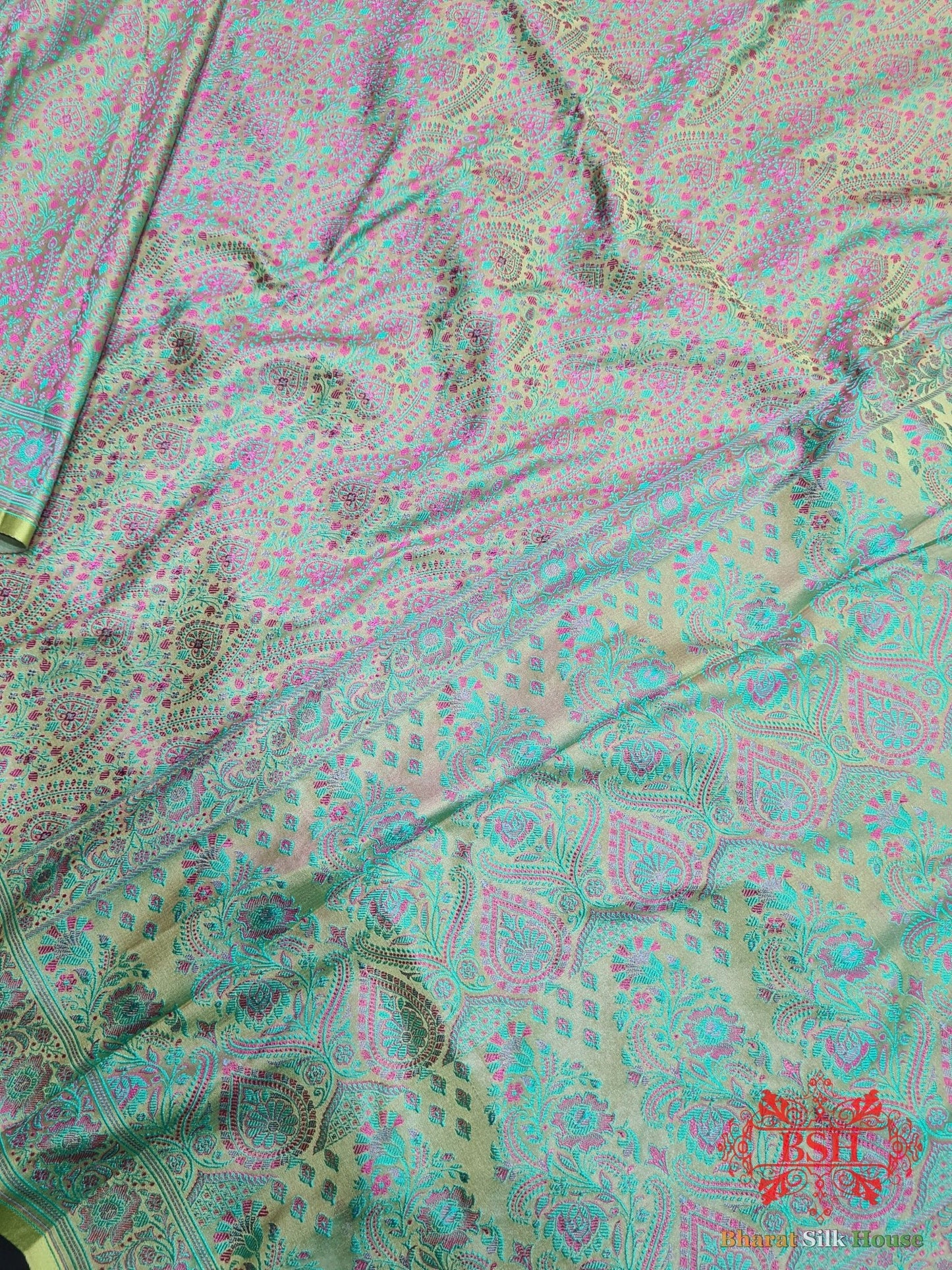 Shades Of Light Green Dohri Resham Tanchoi Silk Saree - Bharat Silk House Tanchoi katan