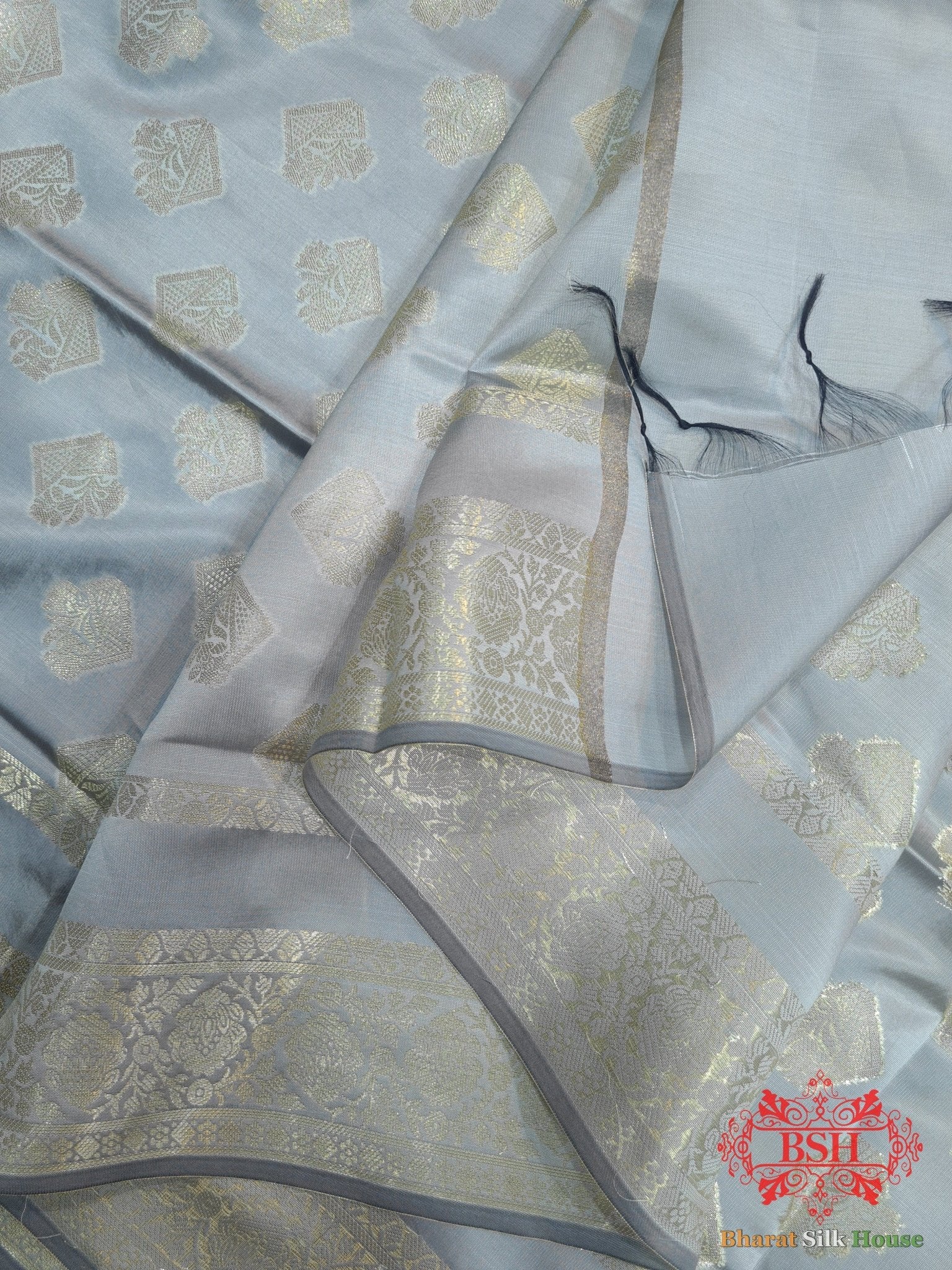 Shades Of Light Grey Banarasi Semi Silk Dupatta - Bharat Silk House Semi Dupatte