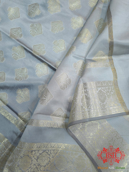 Shades Of Light Grey Banarasi Semi Silk Dupatta - Bharat Silk House Semi Dupatte