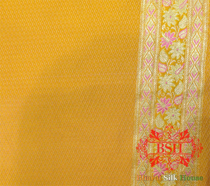 Shades Of Mustard Yellow Dohri Resham Zari Booti Tanchoi Silk Saree - Bharat Silk House Tanchoi katan