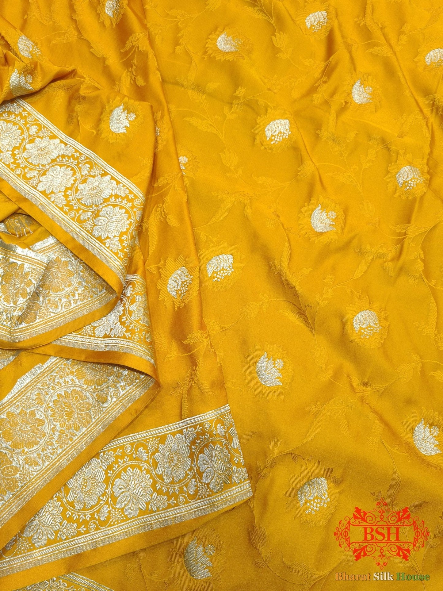 Shades Of Mustard Yellow Single Zari Tanchoi Silk Saree - Bharat Silk House Tanchoi katan