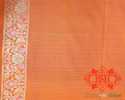 Shades Of Orange Dohri Resham Zari Booti Tanchoi Silk Saree - Bharat Silk House Tanchoi katan