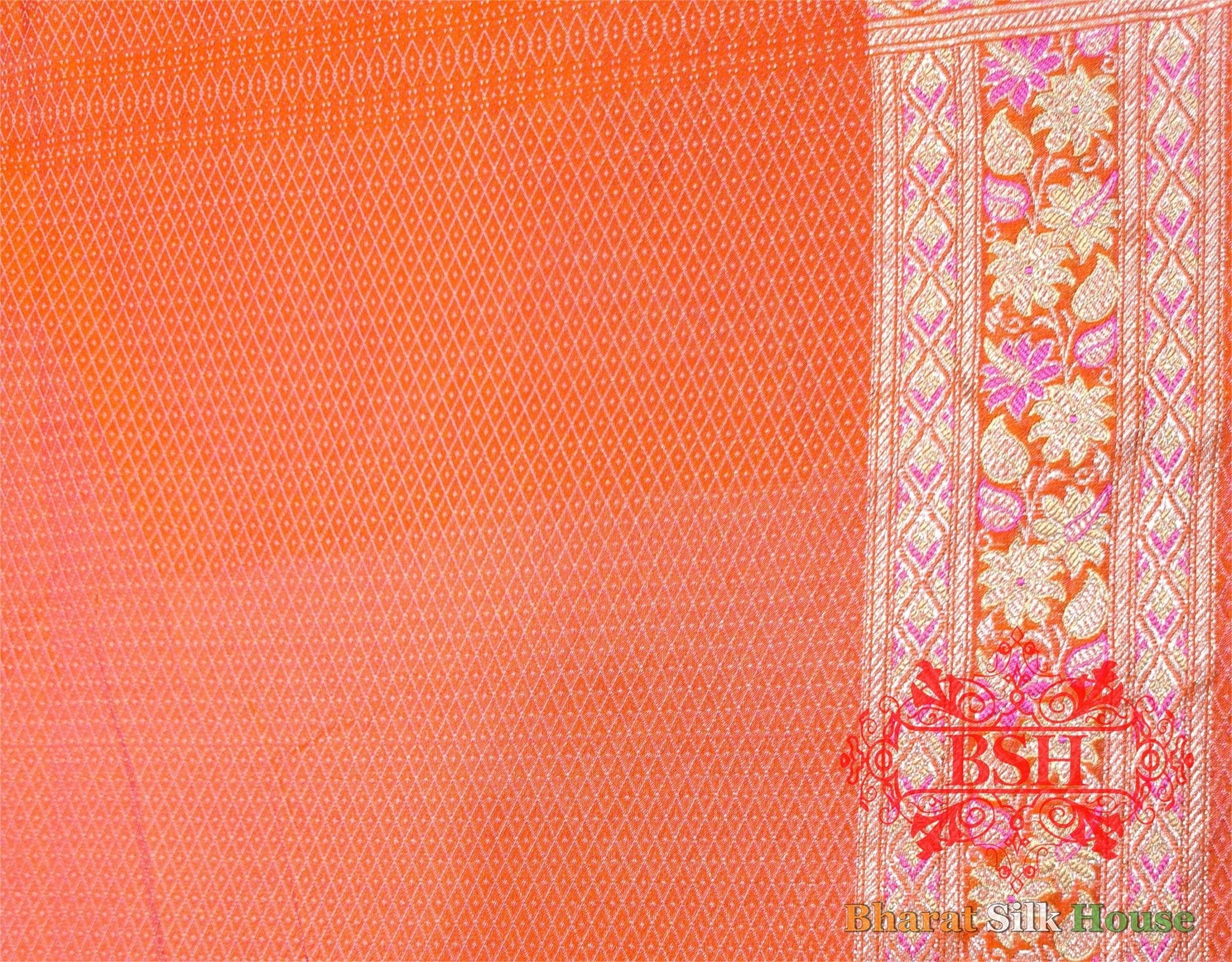 Shades Of Orange Dohri Resham Zari Booti Tanchoi Silk Saree - Bharat Silk House Tanchoi katan