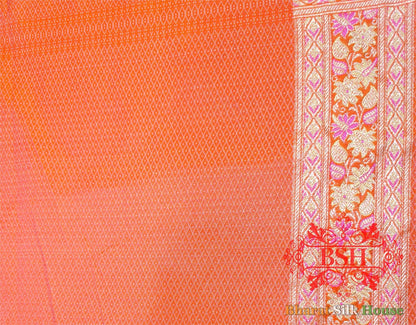 Shades Of Orange Dohri Resham Zari Booti Tanchoi Silk Saree - Bharat Silk House Tanchoi katan