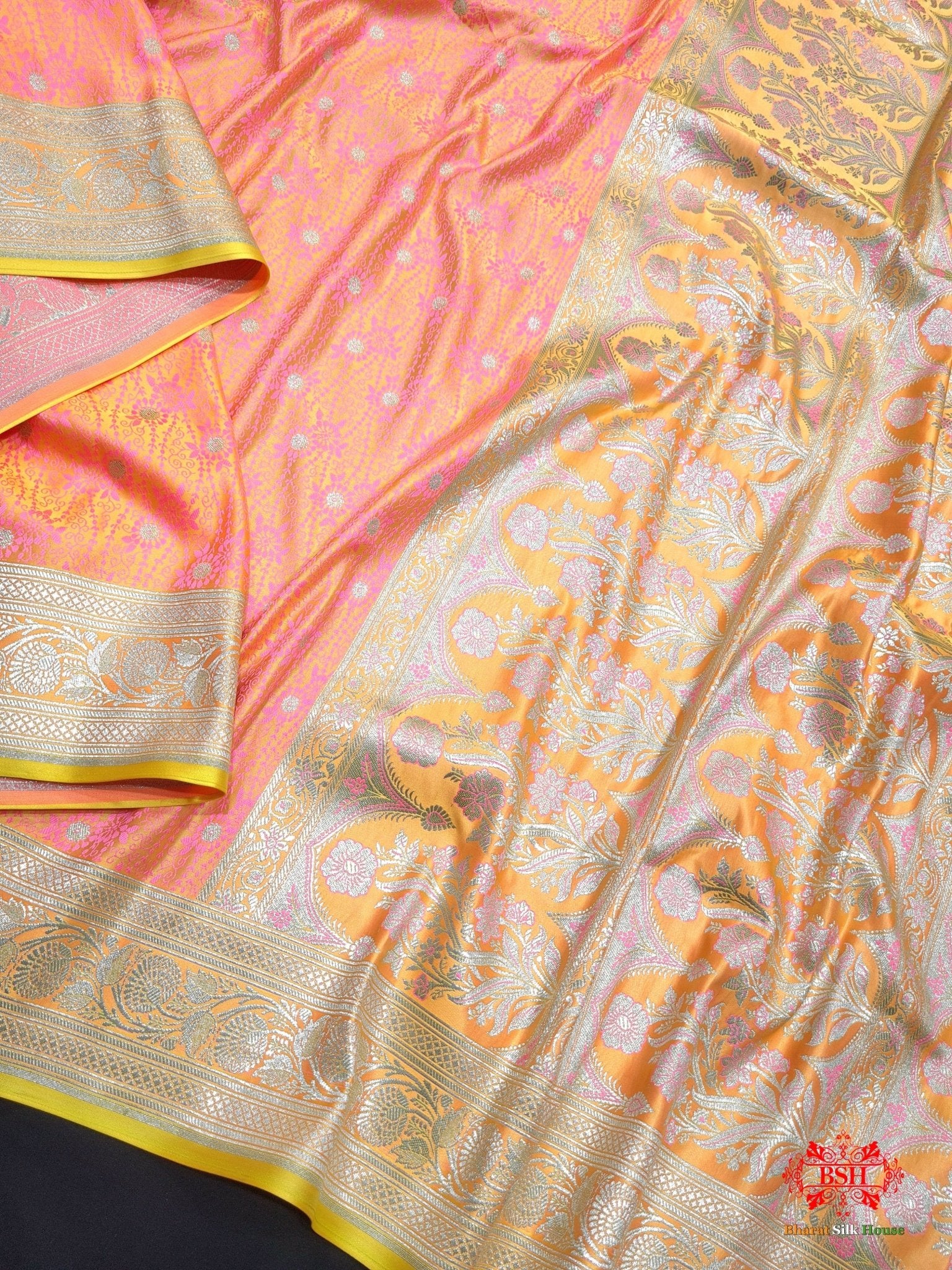 Shades Of Orange Single Zari Tanchoi Silk Saree - Bharat Silk House Tanchoi katan