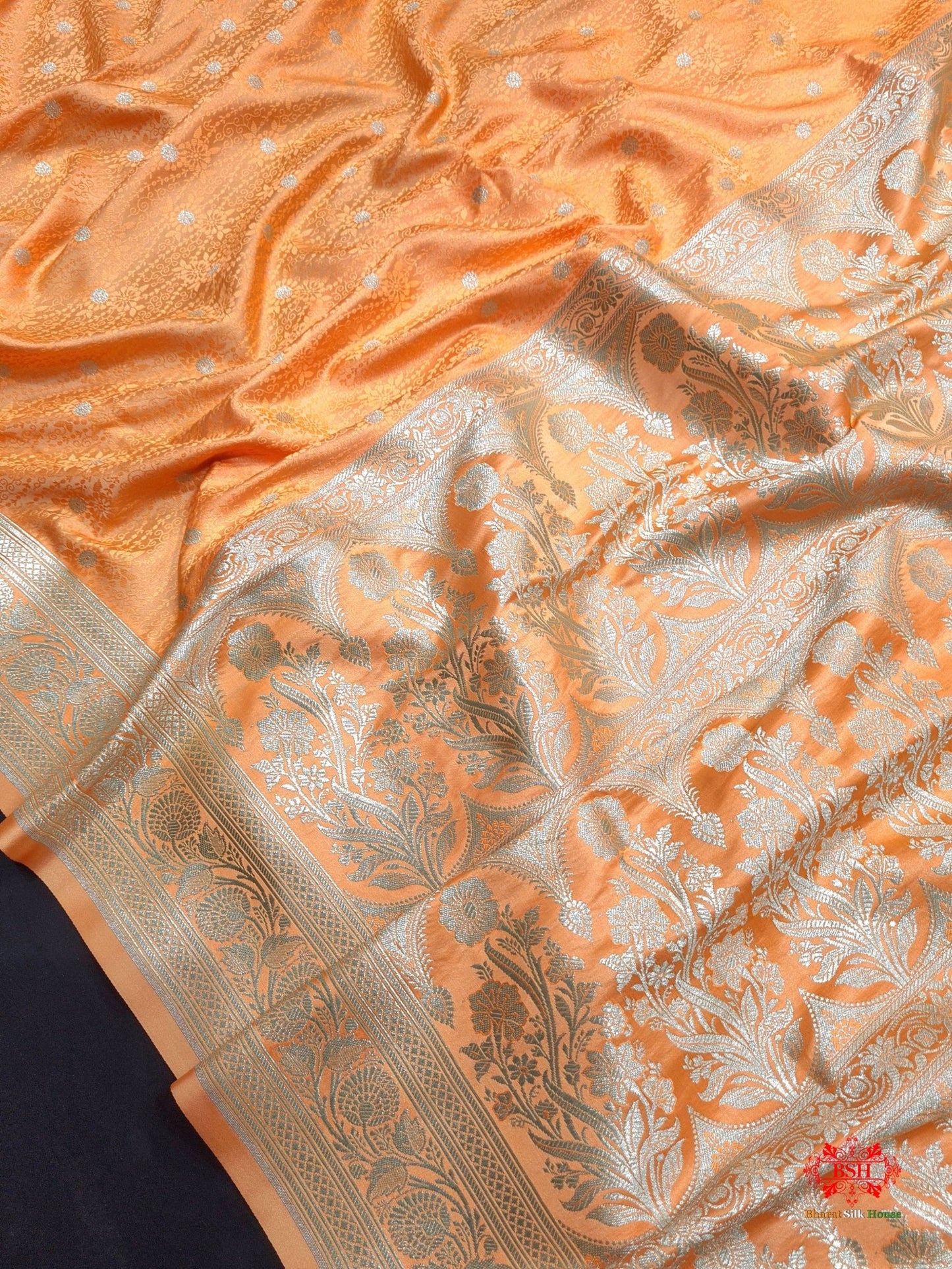 Shades Of Orange Single Zari Tanchoi Silk Saree - Bharat Silk House Tanchoi katan