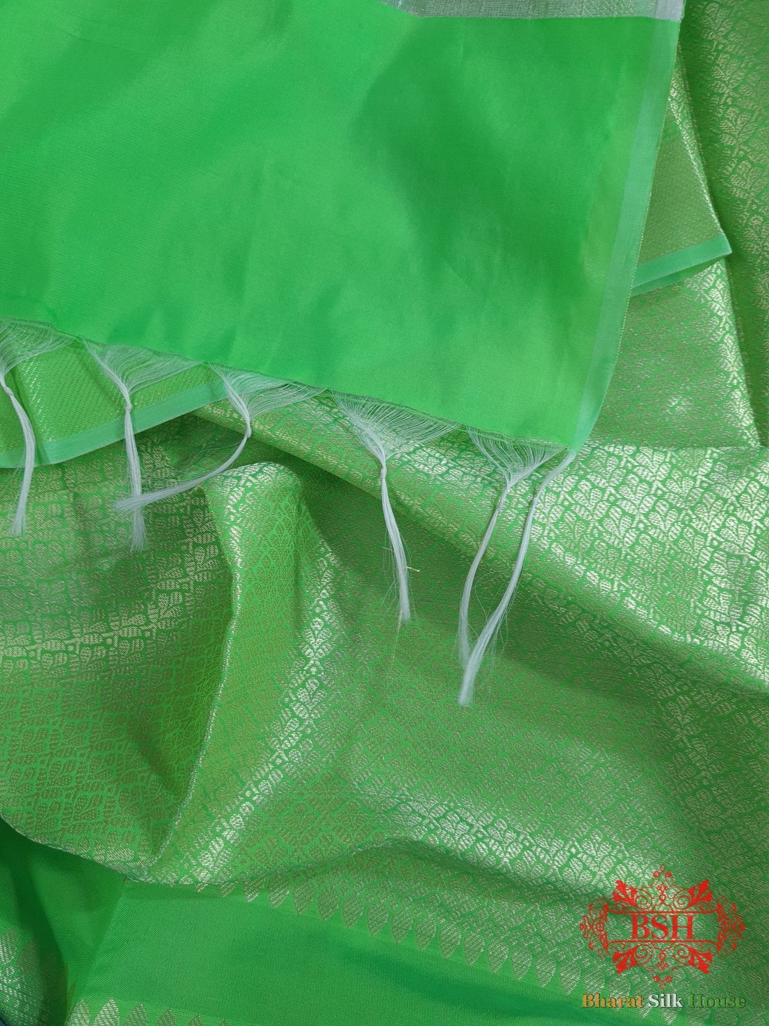 Shades Of Parrot Green Banarasi Brocade Semi Silk Dupatta - Bharat Silk House Pure Silk Dupatta